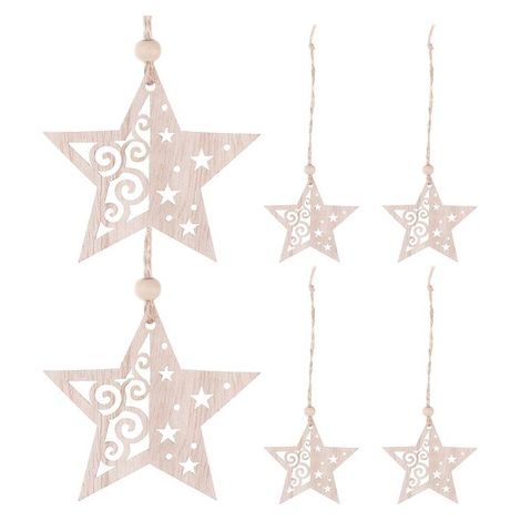 Christbaumschmuck aus Holz Holzanhänger Ornament  6 Stk. 7 cm