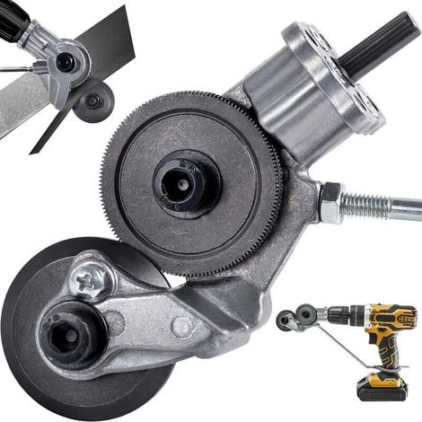 Grignoteuse de Tôle, Coupe-plaque de Perceuse Électrique Coupe-grignoteuse Tôle à Double Tête pour Couper de Fer, Acier, Cuivre, Aluminium (Convient pour perceuse au lithium 12V/21V),OUYLAF