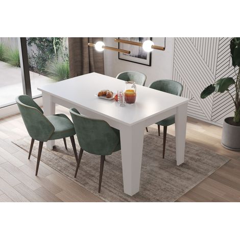 Tavolo da Pranzo Allungabile Da 120 A 160 Cm Gambe a Spillo Design Moderno 6 Posti In Melaminico di Alta Qualità Estensibile Con Guide In Metallo Cucina Salotto Soggiorno 160 x 90 x 78 Cm (Bianco)