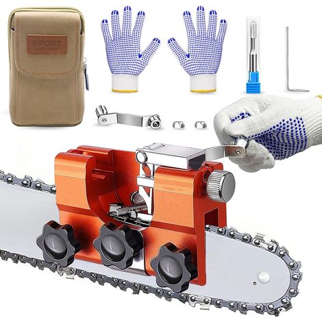 Aiguisoir de tronçonneuse, Kit d’aiguisage de tronçonneuse, avec têtes de meulage et gants, Aiguisoir de tronçonneuse à manivelle portable, Aiguisoir de tronçonneuse, pour tous types de tronçonneuses (1/5)