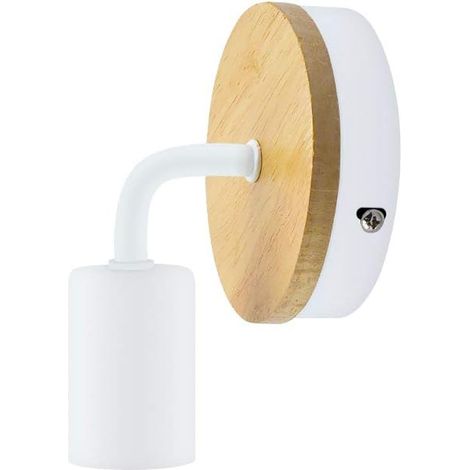 Applique Murale E27 - Bois Et Fer Blanc - Design Industriel Nordique - Pour Salle De Bain Miroir Couloir Chambre Salon - 1 Pièce