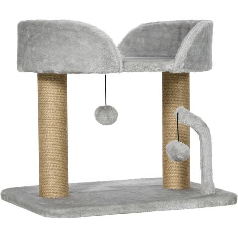 Albero per Gatti con Tiragraffi 48x38x42 cm con Lettino e Palline in Juta Grigio (1/5)