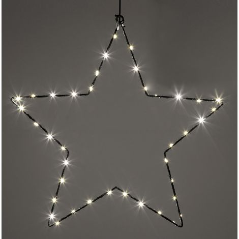 LED Leuchtstern zum Hängen aus Metall in schwarz mit Timer - 40 cm - Stern Silhouette warm weiß beleuchtet für Außen und Innen
