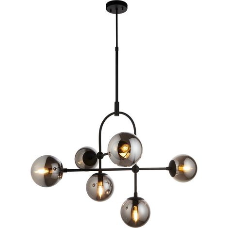 Merano Trieste Plafonnier suspendu Globe noir mat, verre miroir fumé (1/5)