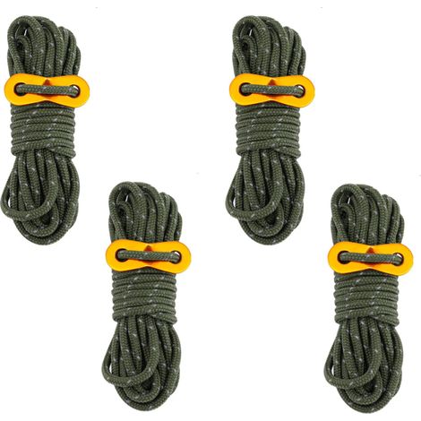 4 cordes coupe-vent de 4 mm pour tente, cordes de bâche renforcées, cordes de fixation et cordes réfléchissantes réglables (longueur : 4 mètres) (1/5)