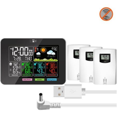 Station Météo sans Fil avec Capteur, Thermomètre Hygromètre Numériques Intérieure/Extérieure, Ecran LCD Couleur, 6.5 x 4.5 x 0.98in
