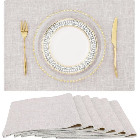 sets de table en coton et lin – Style champêtre, lavables, beige neutre 30 x 45 cm – pour table à manger intérieure et extérieure (1/4)