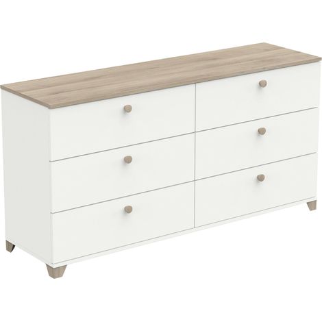Commode Izzy Blanc Mat et Chêne Kronberg 150x77cm Style Nordique Chambre (1/5)