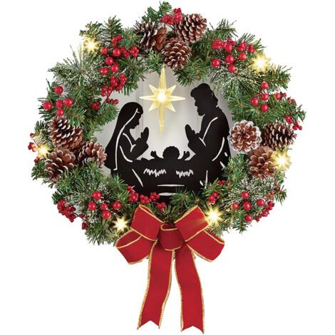 QORVA- Couronne de scène de la nativité de noël, décoration artificielle pour porte de cheminée, décoration murale de fenêtre