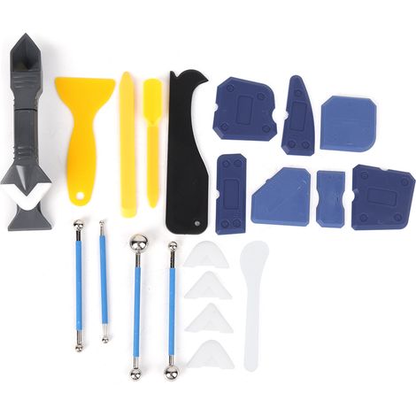 Kit 22 pièces spatule mastic plastique, racloir colle vitrage, outil jointoiement résine, lissage silicone, moulage étanchéité (1/5)