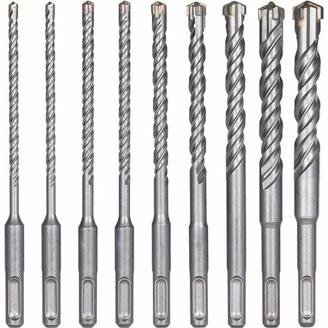 KZQ Juego de 9 brocas SDS-Plus para concreto, ladrillo y piedra natural, alta calidad, resistente y duradero (1/4)