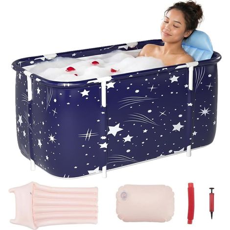Baignoire pliable adulte 120 x 55 x 50 cm pour deux personnes avec dossier Baignoire de trempage épaisse et portable, kit avec coussin et pompe, adaptée aux bains chauds, bains glacés et au spa (1/5)