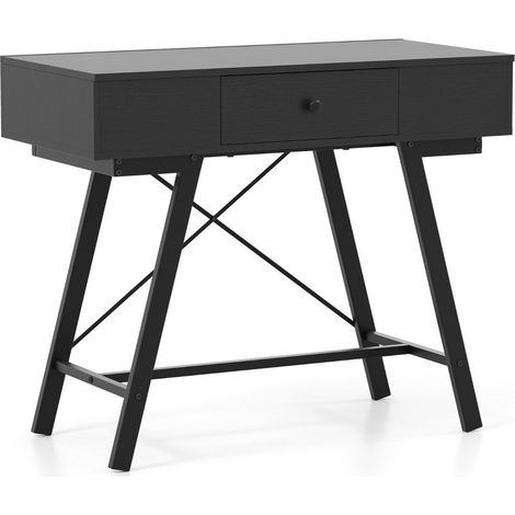 Bureau de maquillage coiffeuse 2-en-1 avec miroir et tiroir 96,5 x 46,5 x 80,5 cm espace pratique design rustique en métal noir