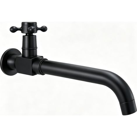 Robinet D'Eau Froide Mural Noir Pivotant 360°, 24cm (1/5)