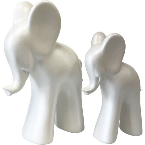 Statues en céramique Duo d'éléphants Blanc nacré