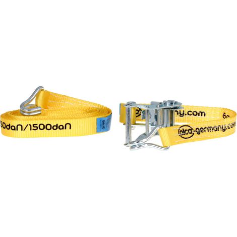 alca® Zurrgurt 1,5t 6m 25mm 1500 daN gelb verstellbar mit Ratsche + 2 Stahlhaken Ratschenspanner Spanngurt zertifiziert nach DIN EN 12195-2