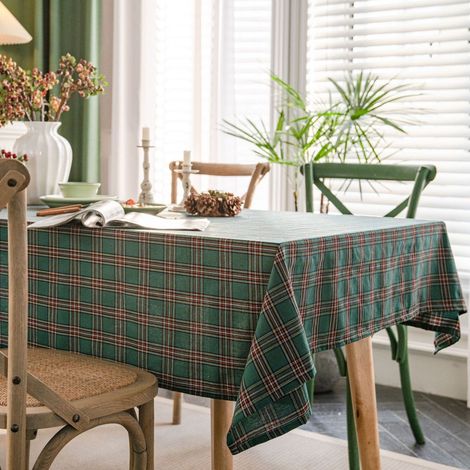 Nappe rectangulaire à carreaux - Nappe lavable - Nappe en coton et lin - Set de table anti-poussière - Idéale pour les fêtes, les restaurants et les pique-niques - 140 x 140 cm (1/5)