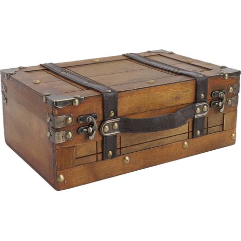 Multifunktionale, tragbare Holztruhe im Vintage-Stil, kleine Aufbewahrungsbox für Kleidung, Spielzeug, Fotozubehör (1/5)