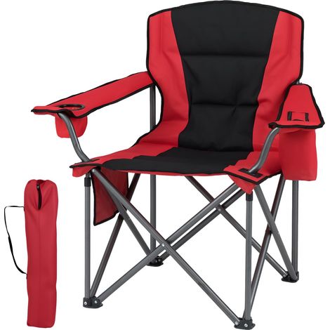 COSTWAY Chaise Pliante Camping, Fauteuil Extérieur Rembourré, Charge 180kg, Poche Isotherme, Porte-Gobelet, Poche de Rangement, Chaise Peche Portable pour Voyage Camping, 97,5x63x99cm (Orange + Noir) (1/5)