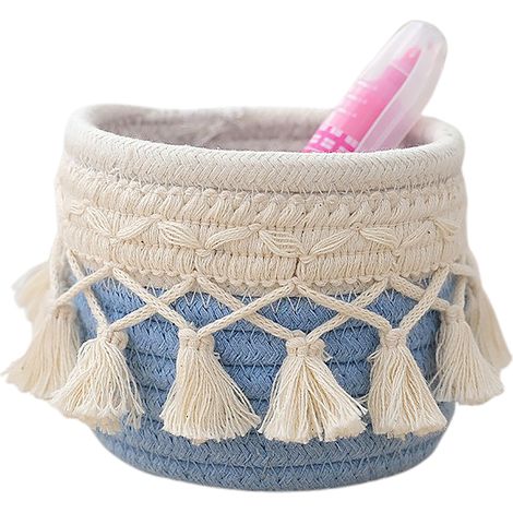 [Corbeille de rangement] chez ANDD Corbeille à corde traditionnelle bleue avec franges pour bureau ou maison (1/5)