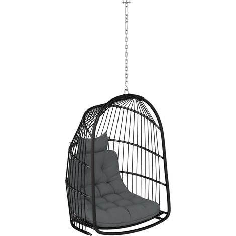 Fauteuil suspendu balancelle polyrotin avec coussin pliable 150 kg gris foncé