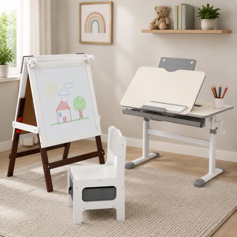 Ensemble d'étude pour enfants créatifs (2 pièces) – Bureau à plateau inclinable et chevalet magnétique avec tableau noir (1/5)