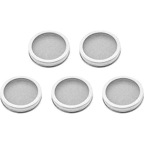 Lot de 5 passoires en acier inoxydable avec couvercles germoirs pour bocaux Mason (argenté)-8.6x8.6x1.5cm-Silver (1/4)