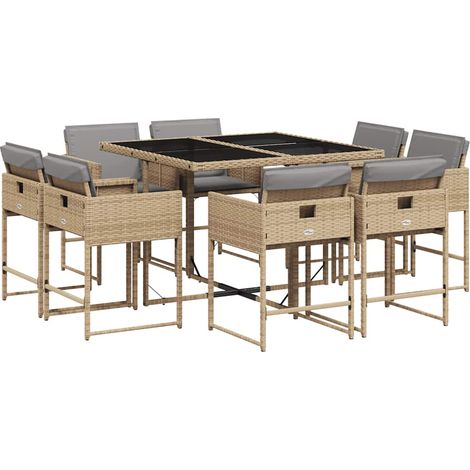 Maison Exclusive - 9-tlg. Garten-Essgruppe mit Kissen Beigemischu