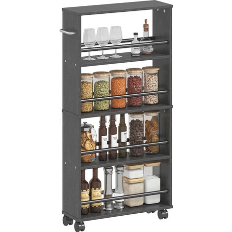 Étagère sur roulettes étroite 4 compartiments 45x15x91 cm noire multifonction idéale pour optimiser votre espace. (1/5)