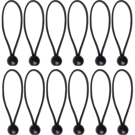 12 Stück schwarze Planen-Bungees-Bälle, Planen-Bungee-Seil für Banner, Planen, Pavillons, Zelte, Zelt-Bungee-Haken, Planenhalter, Fahnenmasten