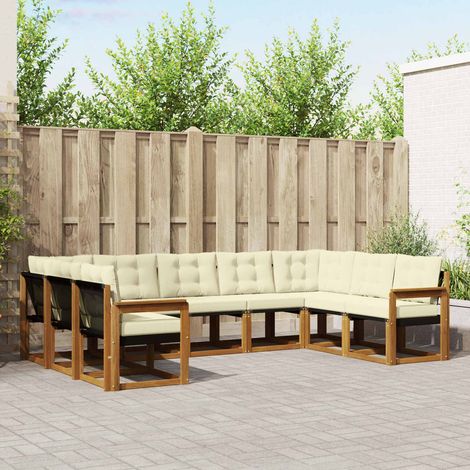 Outdoor-Sofagarnitur 9 pcs Natur und Creme Massivholz Akazie