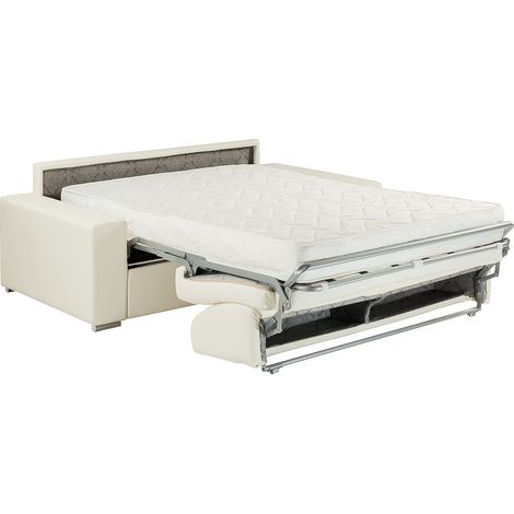 Canapé 4 places convertible express en simili - Blanc - Couchage 160 cm - Matelas 18 cm EMIR