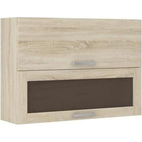 Meuble haut vitré 2 portes basculantes - L 80 x P 31,6 x H 72 - Décor chene sonoma - LASSEN (1/3)