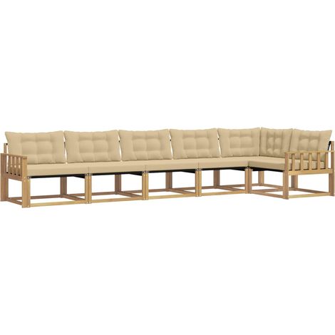 Conjunto de sofás de exterior con cojín 6 pcs y Beige vidaXL