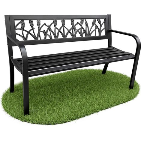 Banco de jardín negro LISSA con patas de acero, ancho 124 cm (1/5)