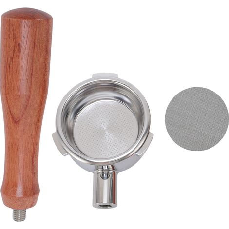 Portafiltro sin fondo de 58 mm para Petrus en acero inoxidable con mango de madera, cesta doble y rejilla. (1/5)