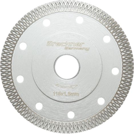 Lama diamantata turbo continua 115x1,5x22,23 mm, taglio a secco/umido per ceramica dura, piastrelle, piastrelle per pavimenti Breckner Germany (1/4)