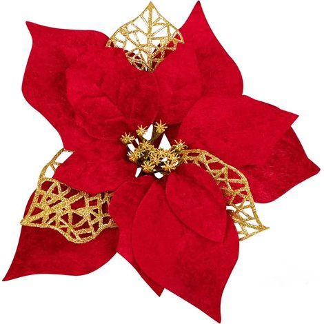 15 künstliche Weihnachtssternblüten mit Glitzer, 22 cm große künstliche Hochzeitsblumen, Weihnachtsbaumschmuck (1/5)