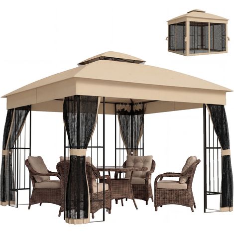 Outsunny 3 x 3 m Garden Gazebo with Shelves, UPF50+ Permanent Gazebo (1/5)