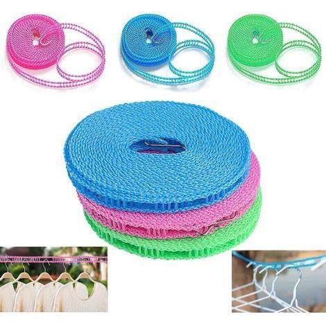 pair Corde à Linge en Nylon,6 Pièces Cordes à Linge exterieur, Antidérapante Portable Clôture Étendoir Corde(3m,5m) (1/4)