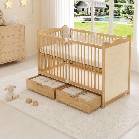 Lit bébé 146x75x100 cm bois de pin naturel, 4 hauteurs, rangement, sans matelas – MEUBLIV (1/5)