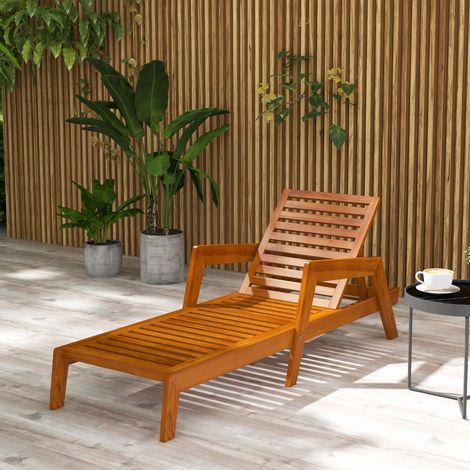 Transat, chaise longue de jardin, chaise longue en bois massif, 66 cm x 190 cm x 73,5 cm, orange