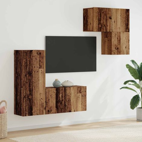 TV-Schränk Wandmontiert 4 pcs Altholz Holzwerkstoff (1/5)