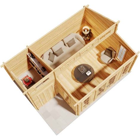 Alpholz Gartenhaus Lausitz ISO mit Anbau Gartenhaus aus Holz in Pinie, Holzhaus mit 70 mm Wandstärke, Blockbohlenhaus mit Montagematerial (1/5)
