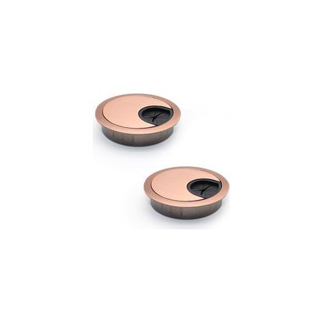 Lot de 2 passe-câbles ronds dorés Ø60 mm, œillet métallique pour bureau, table –