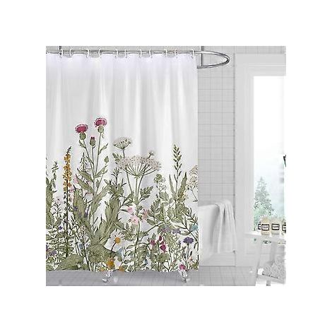 Duschvorhang „Rock Cloud Floral“, 120 x 180 cm, Badezimmer-Duschvorhang-Set mit Aquarellblumenmuster, inklusive Haken, dekoratives botanisches Blättermuster, maschinenwaschbar