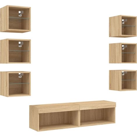 Mobile TV multimediale mensola TV credenza TV sala da pranzo soggiorno camera da letto con LED 8 pezzi legno ingegnerizzato rovere Sonoma marrone 020029482