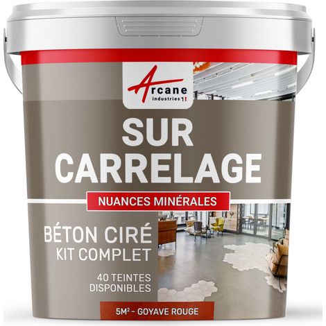 Béton ciré sur carrelage, cuisine, salle de bain, mural, sol, plan de travail, décoratif, revêtement, douche, kit - 5 m² (en 2 couches) Goyave Rouge - ARCANE INDUSTRIES