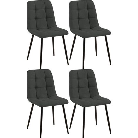 Set di 4 sedie da pranzo con cuciture decorative quadrate in tessuto grigio scuro e metallo nero 100007331