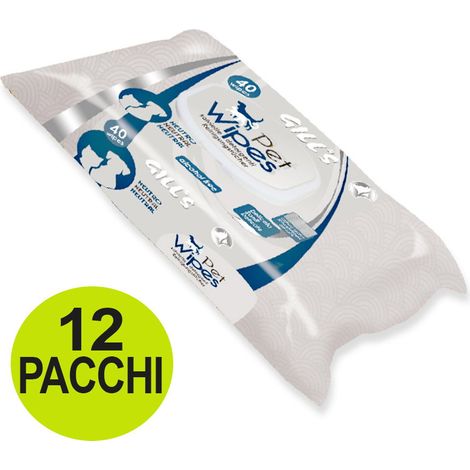 OFFERTA 12 Confezioni da 40 Salviette ciascuna umidificate Neutre per cani e gatti